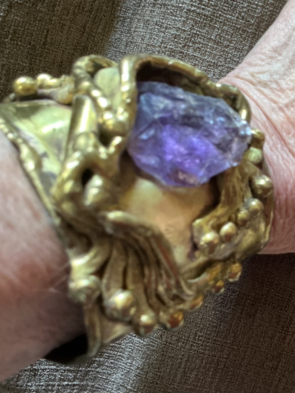 Vintage STELLAR BRUTALIST SIGNED CUFF with large AMETHYST